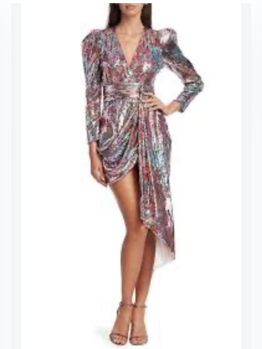 PRABAL GURUNG Mixed Sequin Wrapped Mini Dress Metallic Multi-Color Wrap size 8